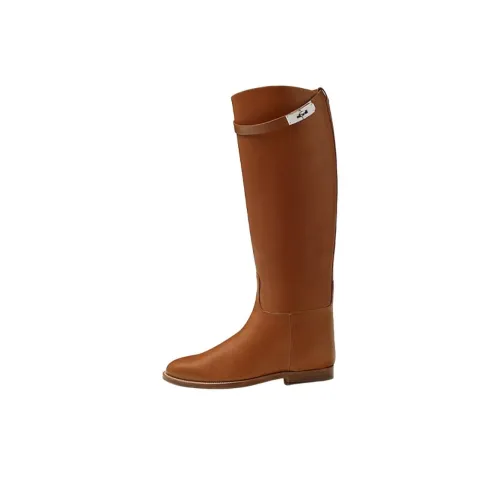 HERMES Jumping Колено Высокие сапоги Женские Коричневый Азиатская версия