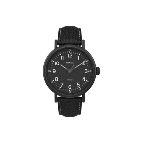 TIMEX Наручные часы Кварцевый механизм Кожаный ремешок 43 мм Черный циферблат Мужские часы