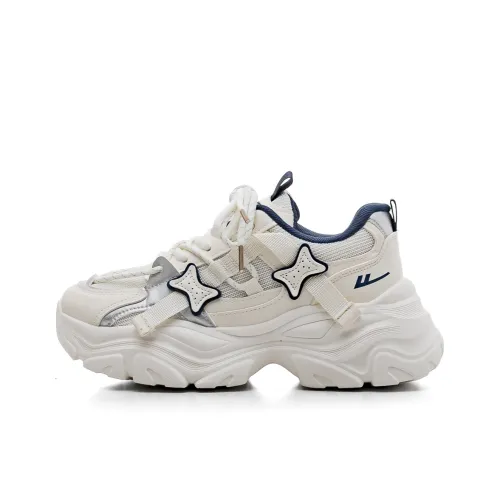 Warrior Дышащий Увеличение Высоты Устойчивый к Износу Низкий Топ Кроссовки для Бега Женские Бежево-Синие