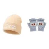 Бежевая шляпа + синие перчатки