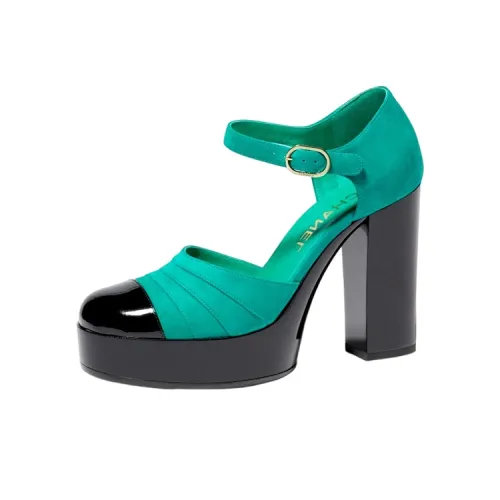 CHANEL Грубый каблук Высокие каблуки 11 см Женские Зеленый