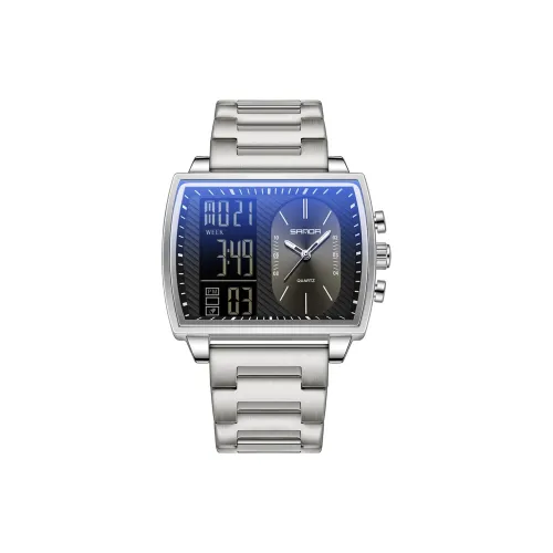 Sanda Электронный + Кварцевый механизм Стальной ремешок Часы Мужские Черный циферблат