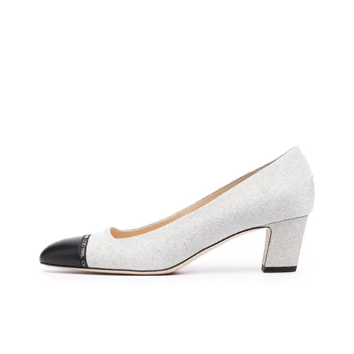 Jimmy Choo Zhou Yangjie Straits Квадратный каблук Высокие каблуки 5 см Женские Серебряный