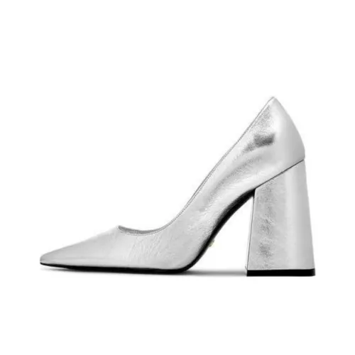 AKNVAS Блок Насос x Stuart Weitzman SW Грубый каблук Высокие каблуки 10 см Женские Серебряный