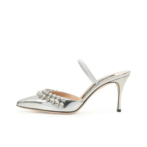 SERGIO ROSSI Godiva Узкий каблук Стильные Сандалии Женские Серебряные