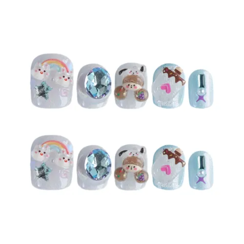 Song Biography Осветляющий Дофаминовая одежда Многоцветный 3D-эффект Nail Art Фальшивые ногти 15 мм Короткий LADDER