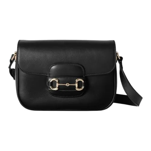 GUCCI Horsebit Застежка Кожа Плечевая Сумка Стандартная Мини Женская Черная