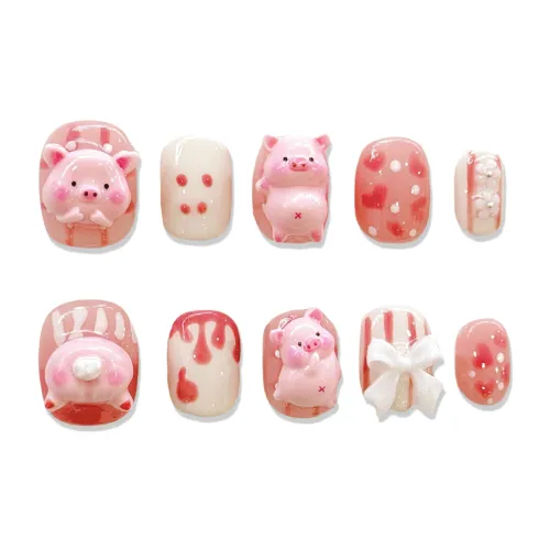 XIAMEIYU Милый Свинка Мультяшный Ручной Nail Art 15mm с 3D-эффектом Бант False Nail Короткий Квадратный и Круглый