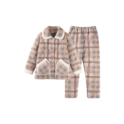 XIAFENYAN Пижамный комплект женский молочный кофейный