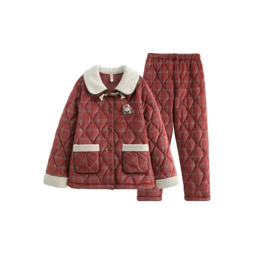 FENTENG Пижамный комплект женский красный клетка