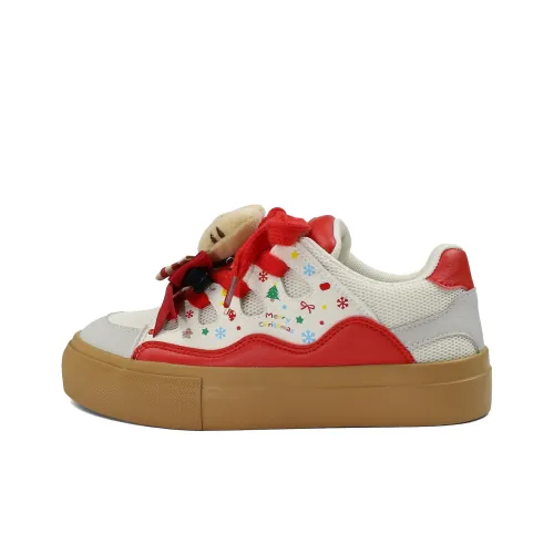 B10CROWN Slip-resistant Abrasion-resistant Breathable Low-Top Skateboard Shoes Women's Christmas Red B10CROWN Противоскользящие Износостойкие Дышащие Низкие Кроссовки для Скейтбординга Женские Рождественские Красные