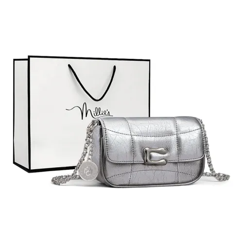 MILLIE'S Коровья кожа Подмышечный Маленький Квадратный Сумка Сумка через плечо Сумка на плечо Женская Серебряная