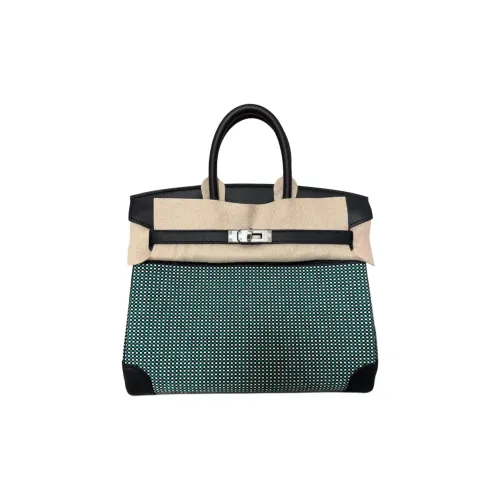HERMES Birkin Canvas Swift Leather Birkin Bag Women's Black White Mint