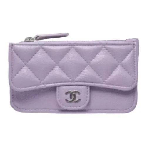 CHANEL Икорный кожаный держатель для карт Mini женский светло-фиолетовый и серебряный