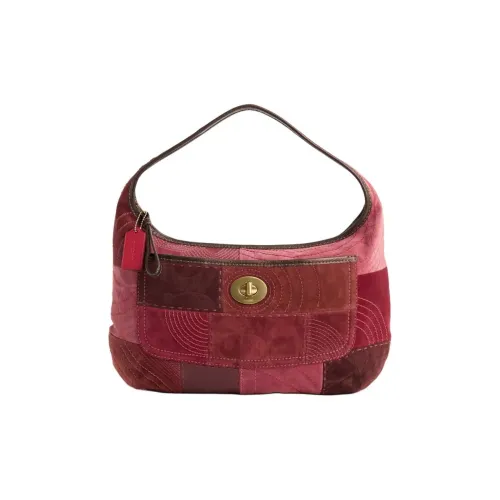 COACH Ergo Замша с кожаными вставками сумка-хобо большая женская латунь и бордовый многоцветный