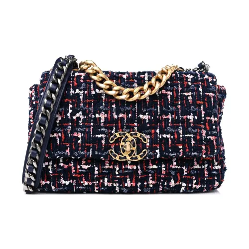 CHANEL Твидовая сумка через плечо среднего размера женская морской синий и красный