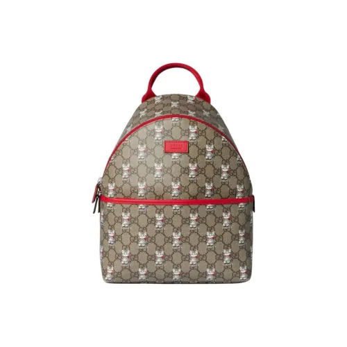 GUCCI GG Supreme Холст Рюкзак Женский Бежевый и Темно-коричневый