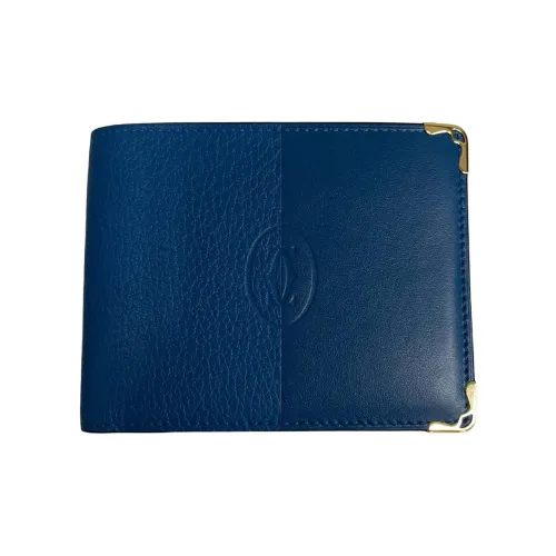 Cartier Бумажник Must De Cartier, 6 Отделений Для Кредитных Карт Гладкая И Зернистая Телячья Кожа Синего Цвета Capri, Позолоченная Отделка