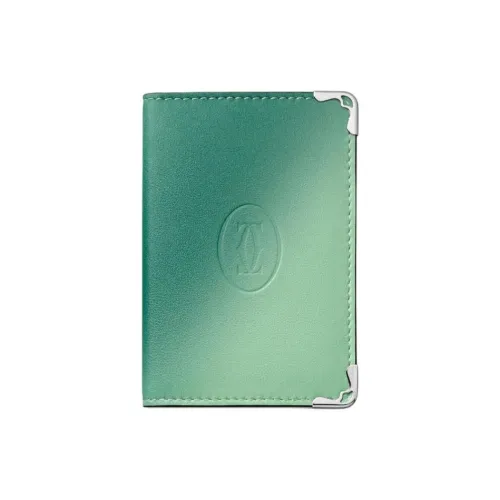 Cartier Кожаные Аксессуары Must De Cartier, Футляр Для 4 Кредитных Карт Телячья Кожа Зеленого Цвета С Эффектом Деграде, Палладиевая Отделка