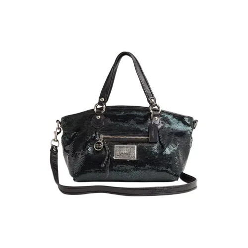 COACH SATCHEL Лакированная кожа Одно плечо Сумка Большая Женская Серебряный и Черный