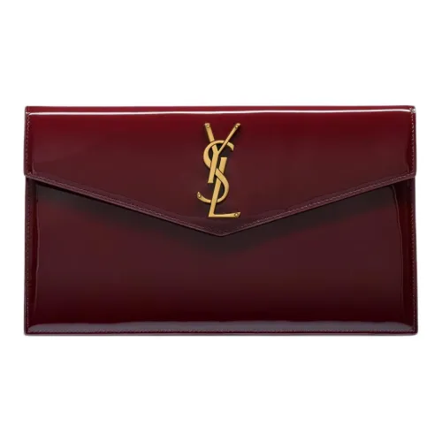 SAINT LAURENT UPTOWN Телячья кожа Конверт Сумка Клатч Маленькая Женская Темно-красная Вино