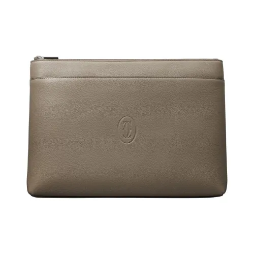 Cartier Сумка-клатч, Модель Большого Размера, Must De Cartier Телячья Кожа Светло-коричневого Цвета, Палладиевая Отделка