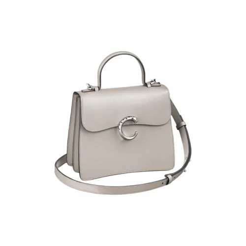 Cartier Сумка С Ручкой, Маленькая Модель, Panthère De Cartier Телячья Кожа Серо-бежевого Цвета, Палладиевая Отделка