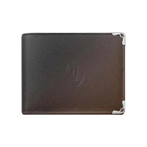 Cartier Кожаные Аксессуары Must De Cartier, Бумажник, 6 Отделений Для Кредитных Карт Телячья Кожа Светло-коричневого Цвета С Эффектом Деграде, Палладиевая Отделка