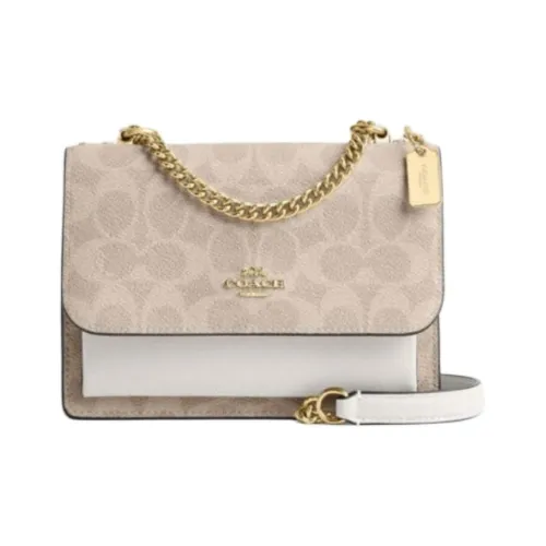 COACH Klare Покрытый холст Сумка через плечо Мини Женская Белая и Светло-янтарная