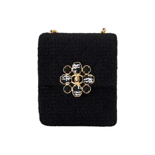 CHANEL Шерсть Twill Шерсть с Золотым Металлом Сумка через плечо Женская Черная