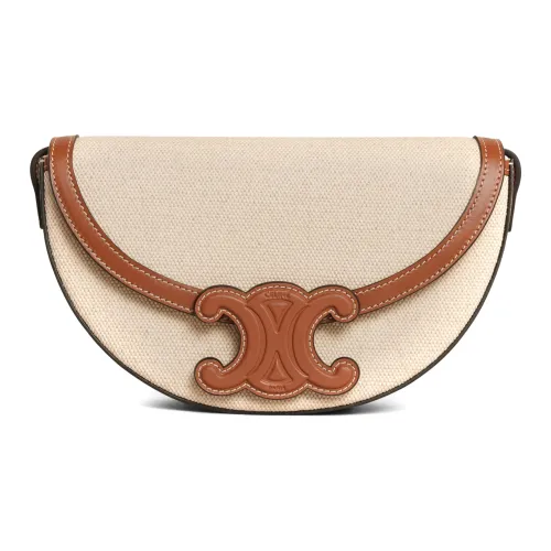 CELINE BesaceTriomphe Ткань с коровьей кожей Сумка через плечо Сумка на плечо Женская Естественный Коричневый