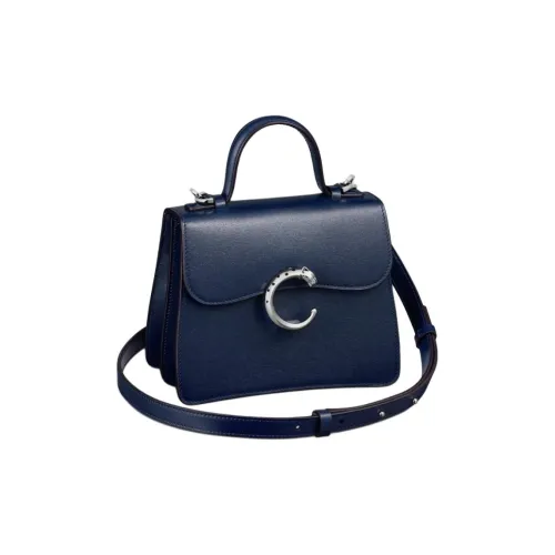 Cartier Сумка С Ручкой, Модель «мини», Panthère De Cartier Телячья Кожа Темно-синего Цвета, Палладиевая Отделка