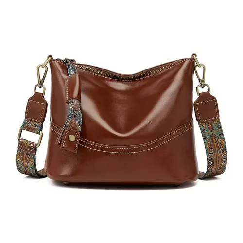 KAISER Первый слой Растительное дубление Коровья кожа Сумка на плечо Женская Коричневый Кофейный Черный