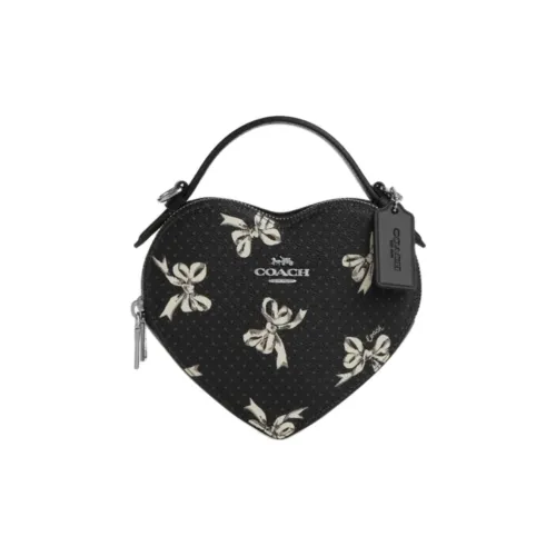 COACH Покрытый холст Сердце-образная сумка Мини Унисекс Черный