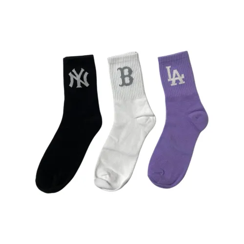 MLB 3 шт Черный+Белый+Фиолетовый Унисекс MID Носки до икры