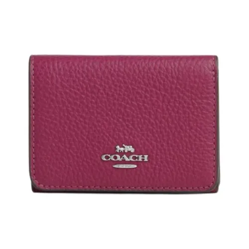 COACH Покрытый холст Кошелек для карт Мини Женский Розовый