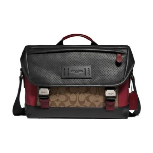 COACH Canvas с кожаными вставками курьерская сумка сумка через плечо большая мужская коричневый и черный