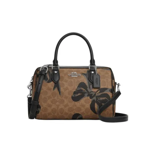 COACH Rowan Покрытый холст Через плечо Сумка Средний Женский Коричневый Черный