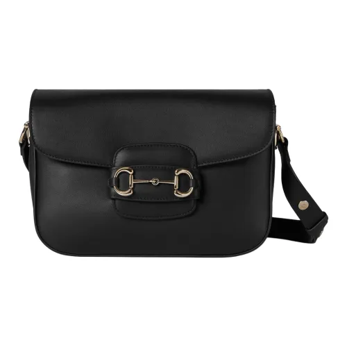 GUCCI Horsebit 1955 Кожа Плечевая Сумка Маленькая Женская Черная
