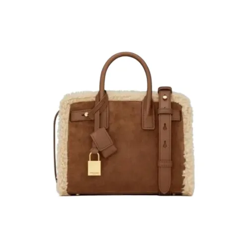 SAINT LAURENT Телячья кожа Сумка на одно плечо Женская Темный табак и Натуральный бежевый