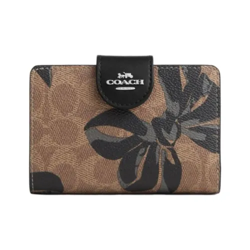 COACH Corner Zip Покрытый холст Кошелек Средний Женские Коричневый