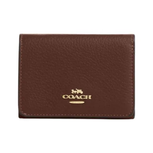 COACH Покрытый холст Картхолдер Кошелек Мини Женский Рыжевато-коричневый
