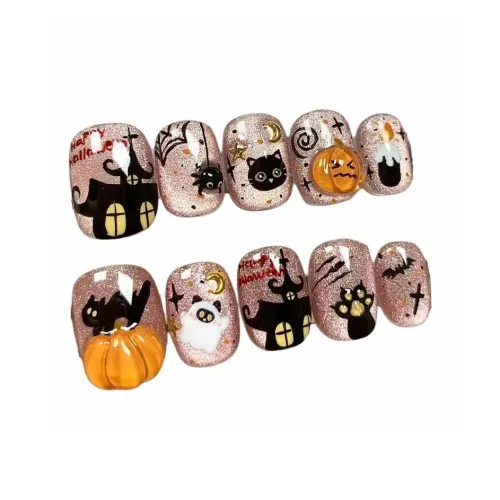 T Z Luxe Handmade Nail Polish Осенний Зимний HAND DRAWN Демон Хэллоуин Рождество Squeeze Тыква False Nail