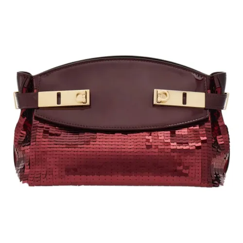 FERRAGAMO Hug Лакированная кожа Телячья кожа с блестками Сумка на плечо Мини Женская Бургунди Цвет