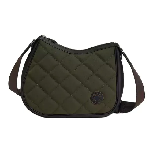 HERMES Horseback Woolycot Холст Сумка через плечо Сумка на плечо Женская Торфовый Черный Эбеновый