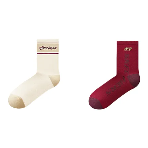 Skechers Новогодний 2 шт Спаржа Экрю+Березовый Красный 055K Женские MID Носки до икры