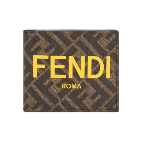FENDI Cotton Wallet Men's Brown Yellow FENDI Хлопок Кошелек Мужской Коричневый и Желтый