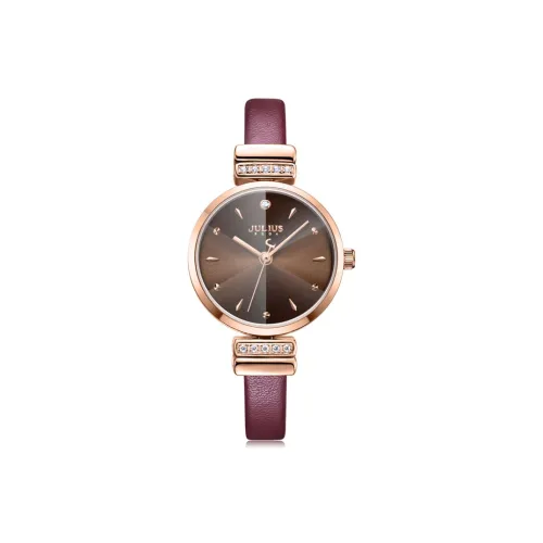 JULIUS JL Кварцевый механизм ремень из натуральной кожи женские часы циферблат цвета кофе