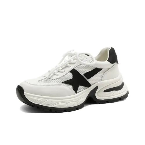 XICUNMINGWU Low Top Толстая подошва Кроссовки Экрю + Черные Женские