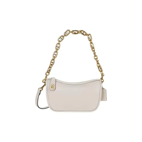 COACH Swinger Коровья кожа Плечевая сумка Маленькая Женская Розовая Белая